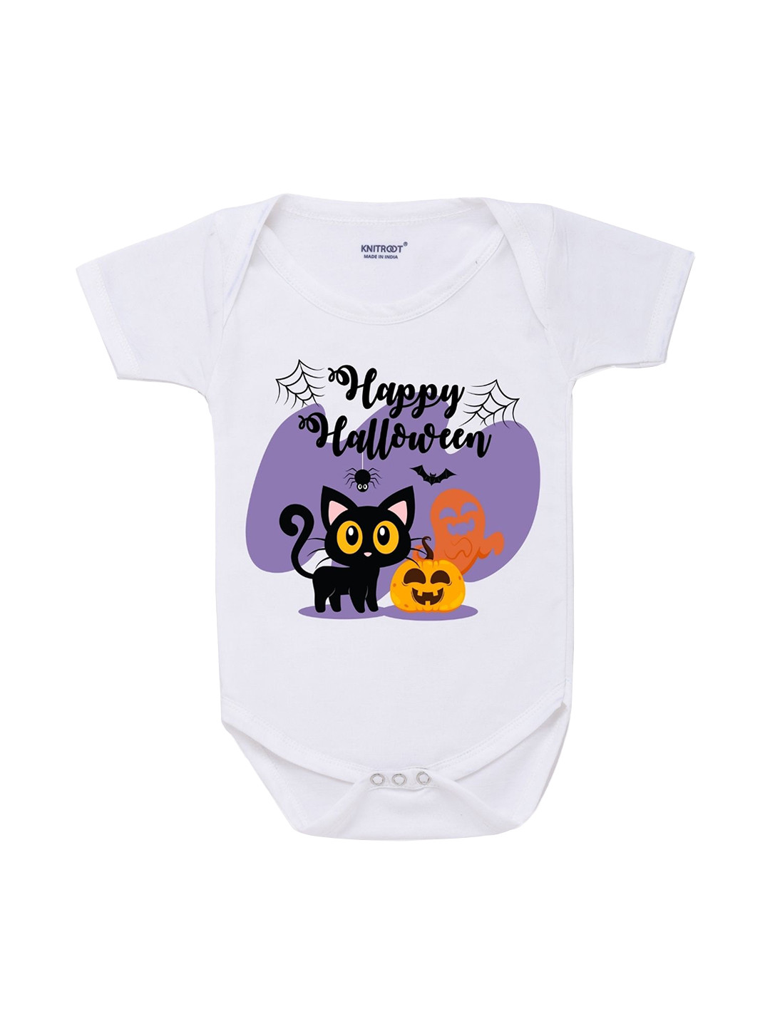 KNITROOT Infant Kids White Happy Halloween Cotton Printed Bodysuit