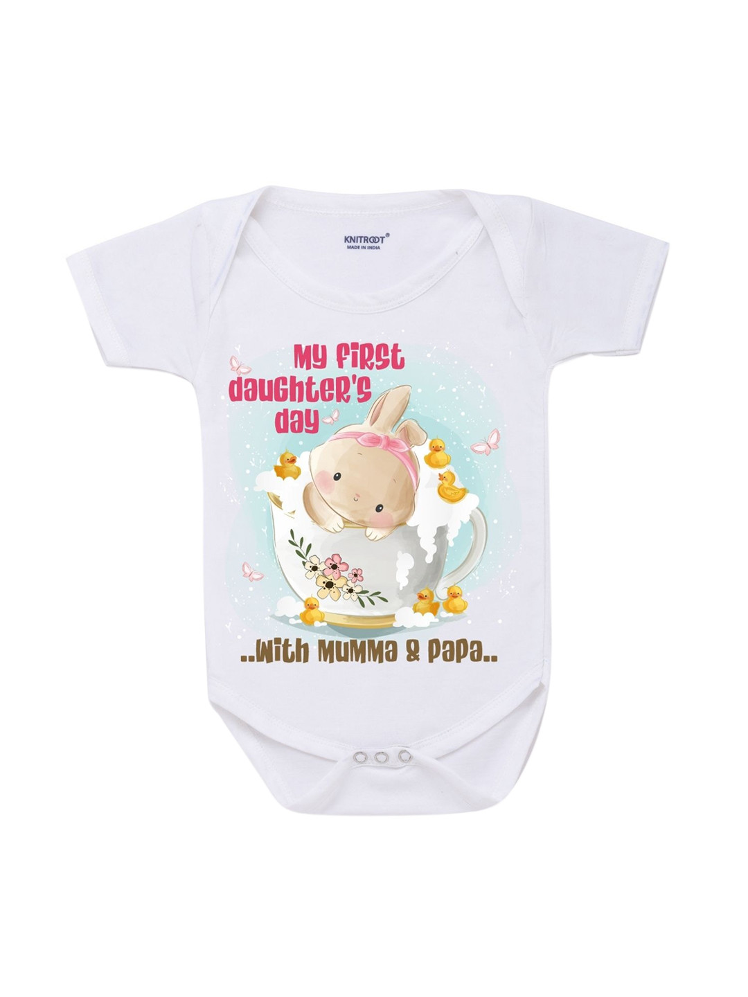 KNITROOT Unisex White First Daughters Day Printed Baby Romper