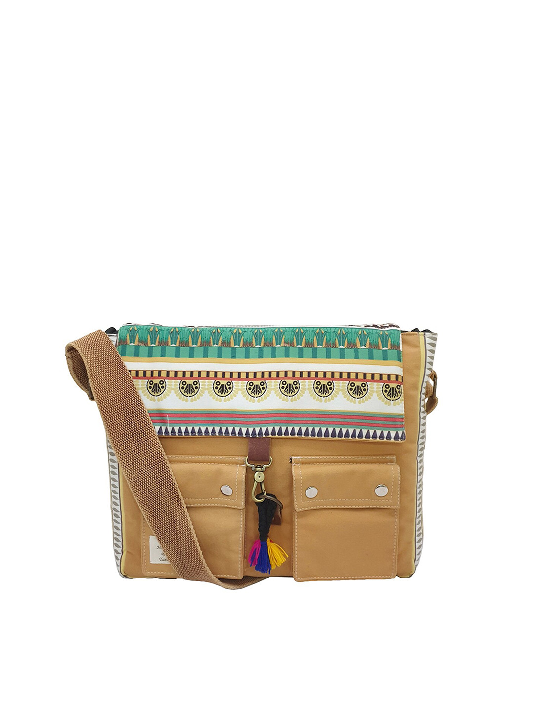 The House of Tara Unisex Camel Brown Printed Messenger Bag