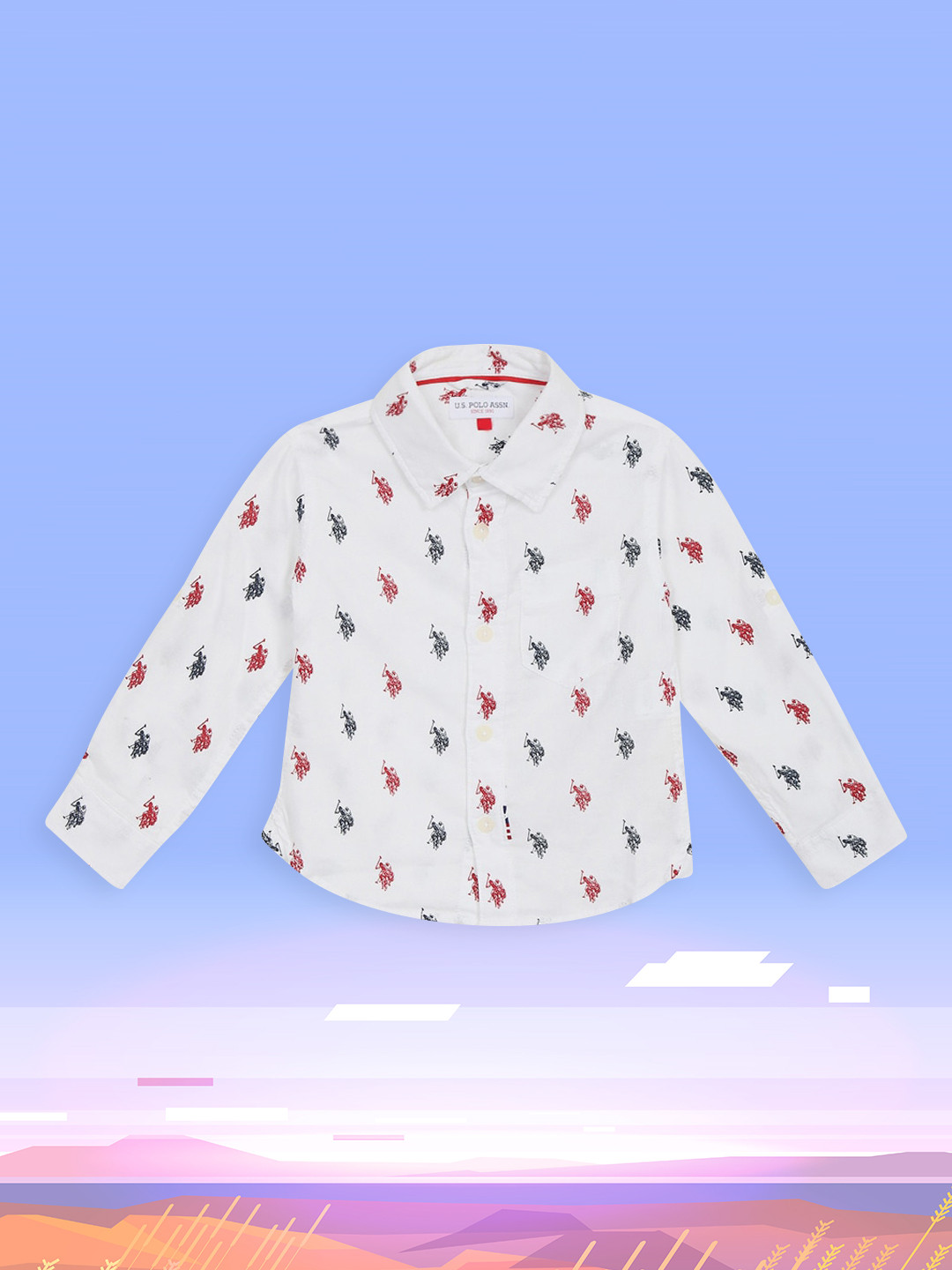 U.S. Polo Assn. Kids Boys White Opaque Brand logo Printed Casual Shirt