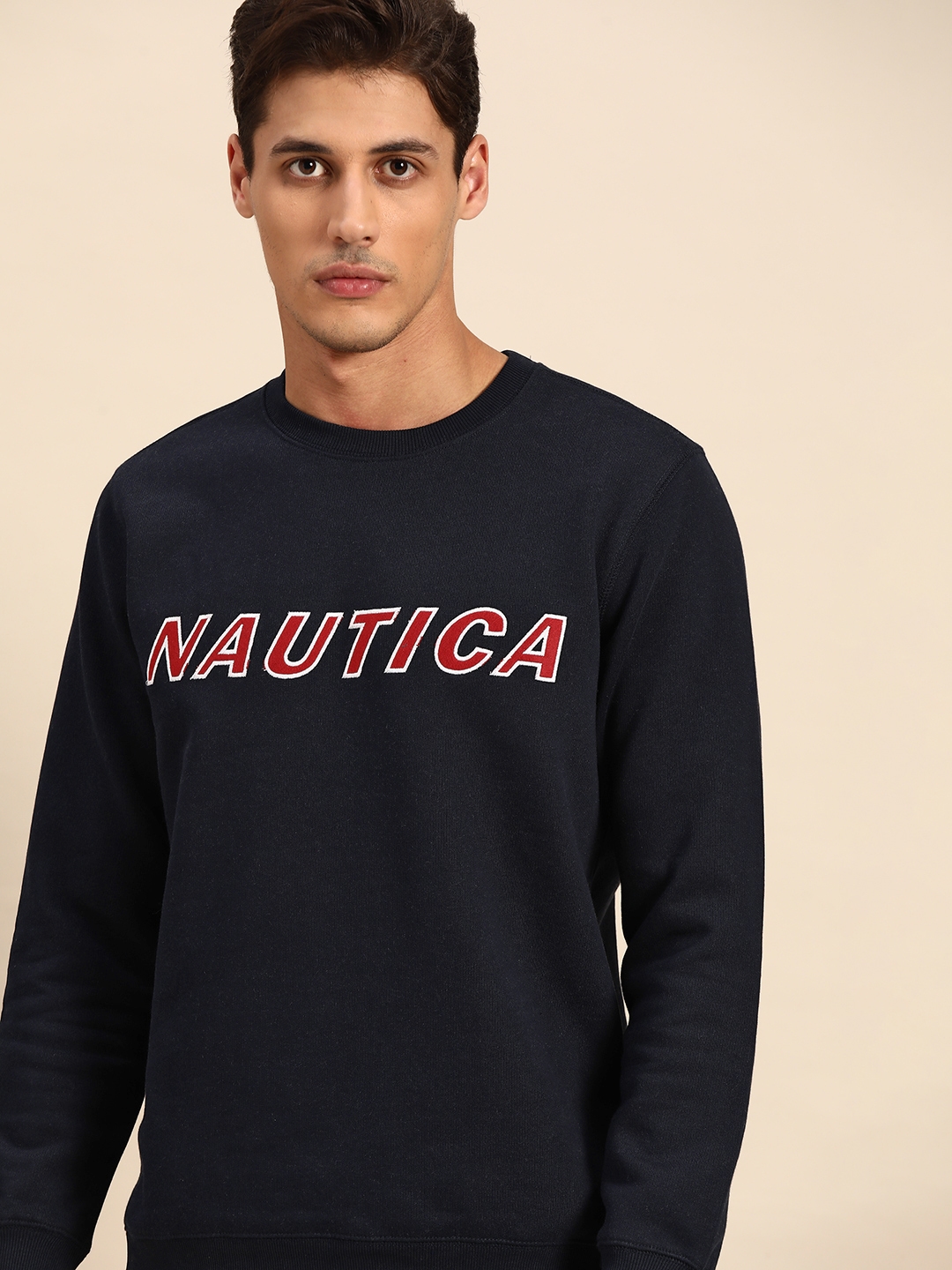 Nautica Men Navy Blue Embroidered Sweatshirt