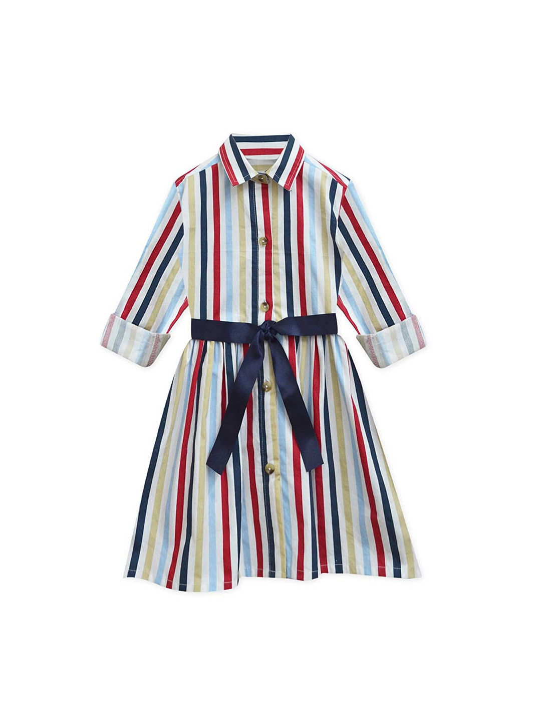 A T U N Multicoloured Striped Pure Cotton Shirt Dress