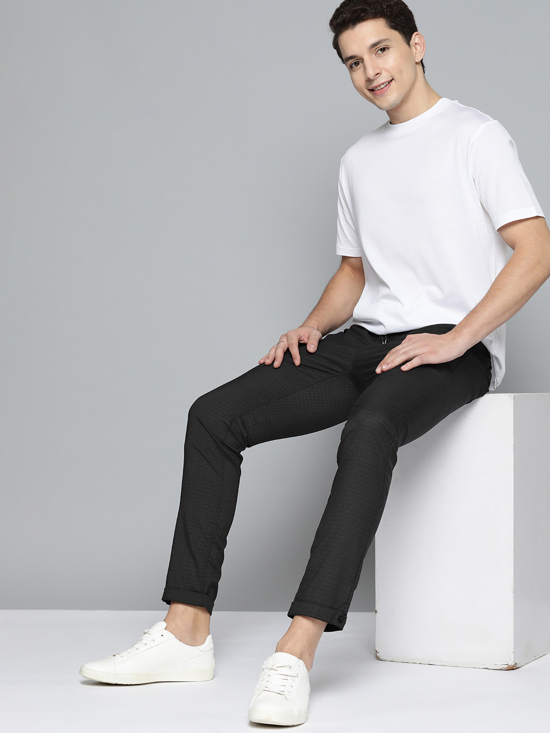 Mast & Harbour Men Black Checked Casual Trousers