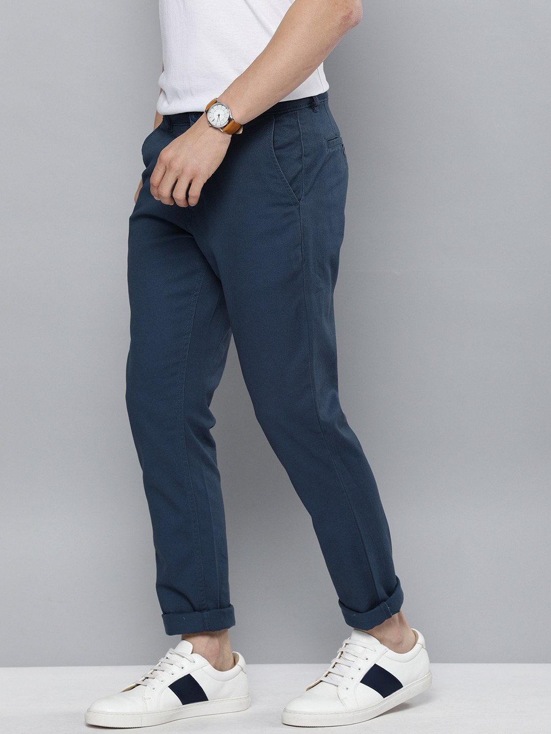 Mast & Harbour Men Blue Solid Chinos Trousers