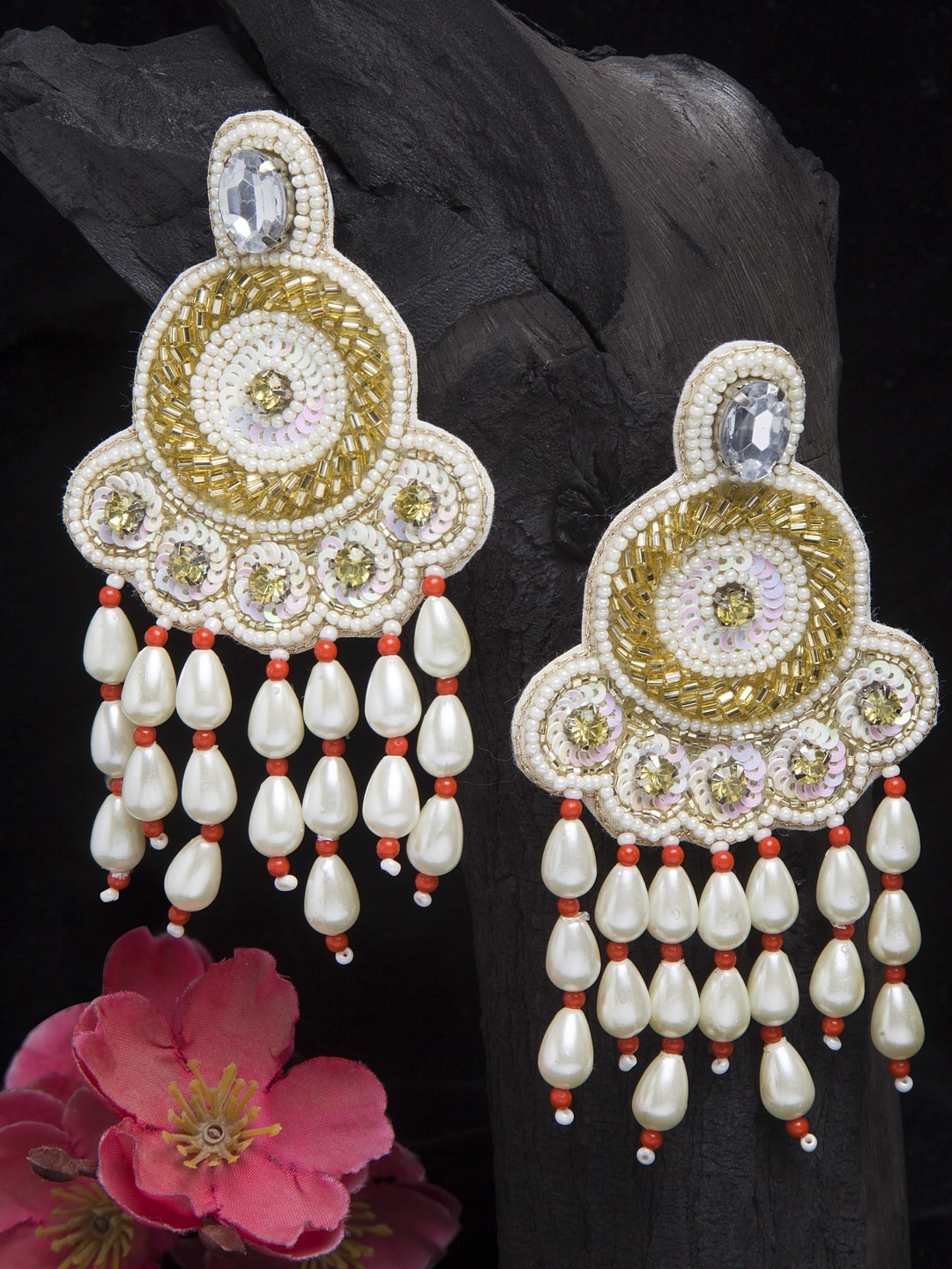 Moedbuille Off White & Red Contemporary Drop Earrings