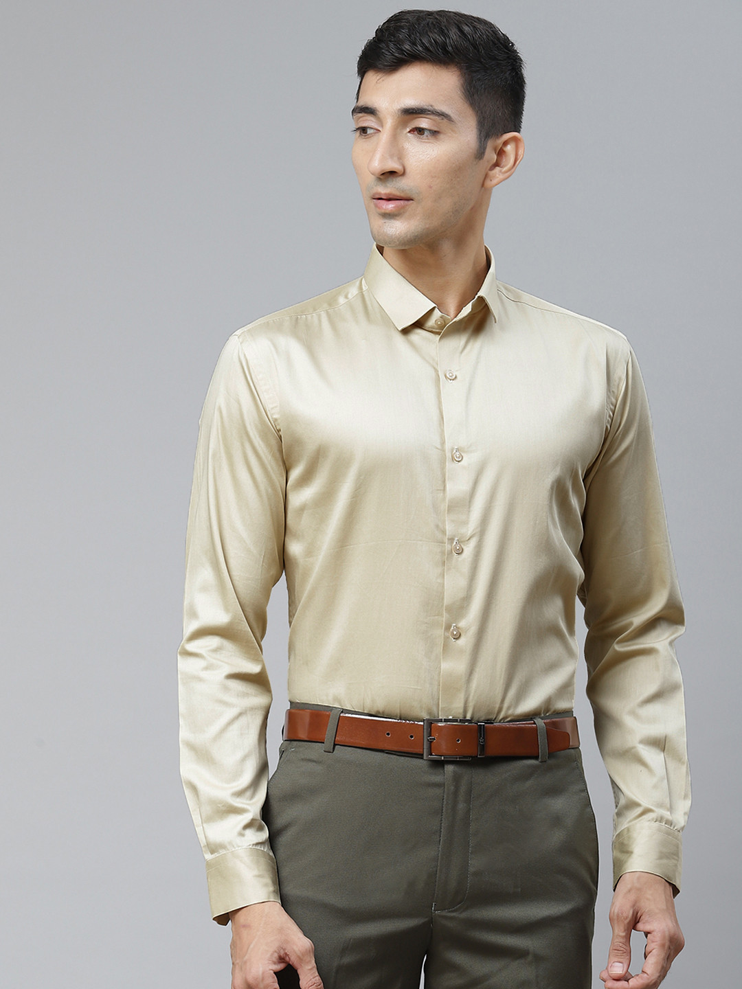 MANQ Men Beige Opaque Formal Shirt
