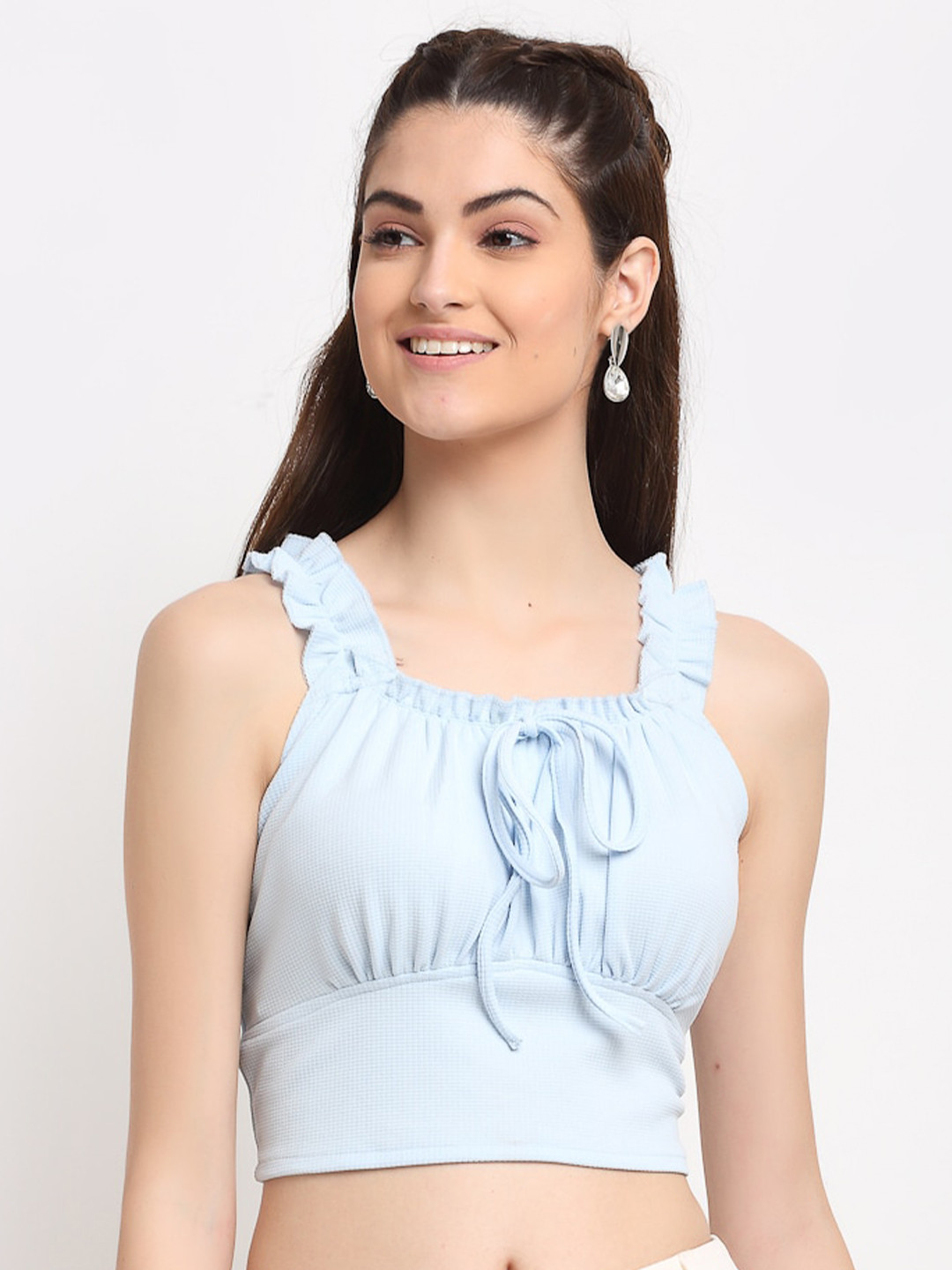 ELEVANTO Blue Blouson Crop Top