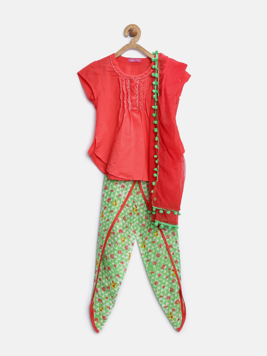 Buy Biba Girls Red Green Floral Salwar Suit With Dupatta Kurta