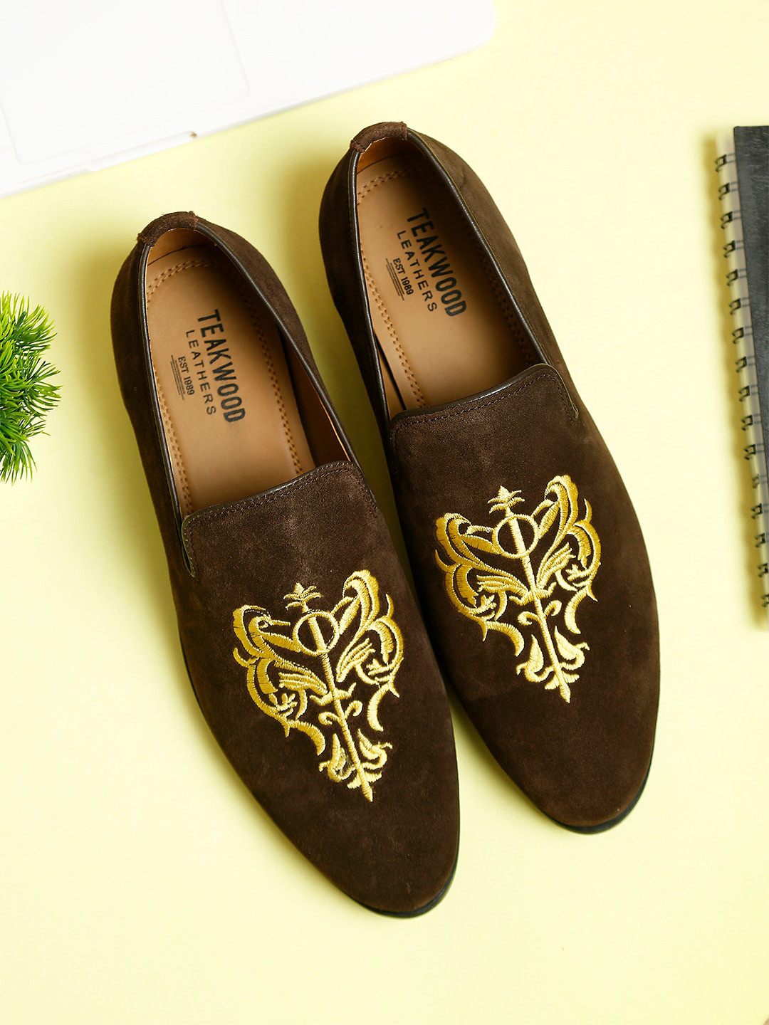 Teakwood Leathers Men Brown Printed Suede Loafers