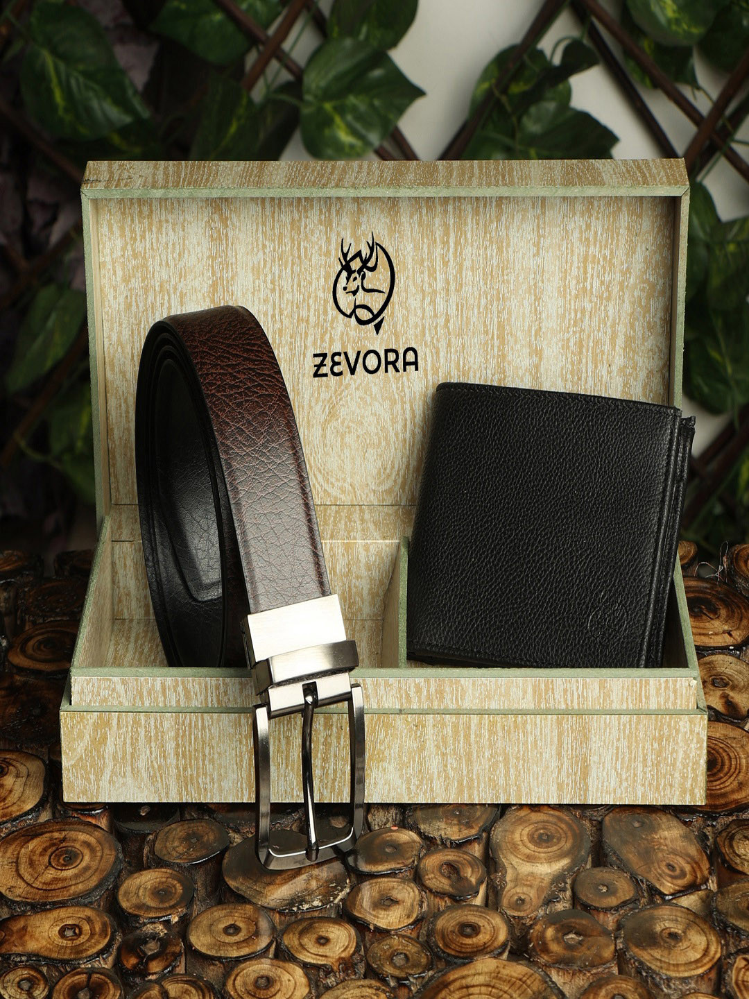 ZEVORA Men Reversiable Textured Belt and Wallet Combo