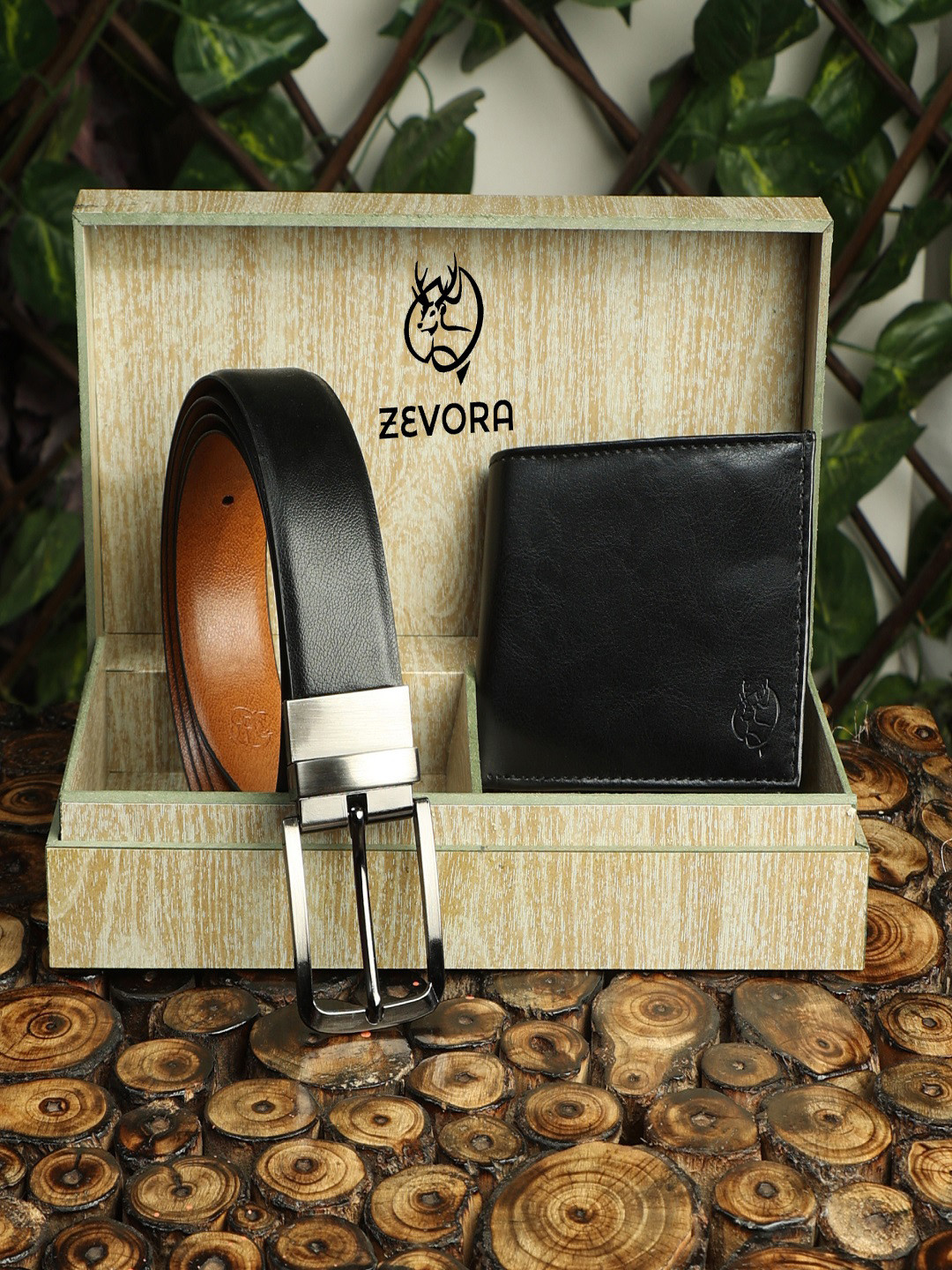 ZEVORA Men Black Solid Reversiable Accessory Gift Set