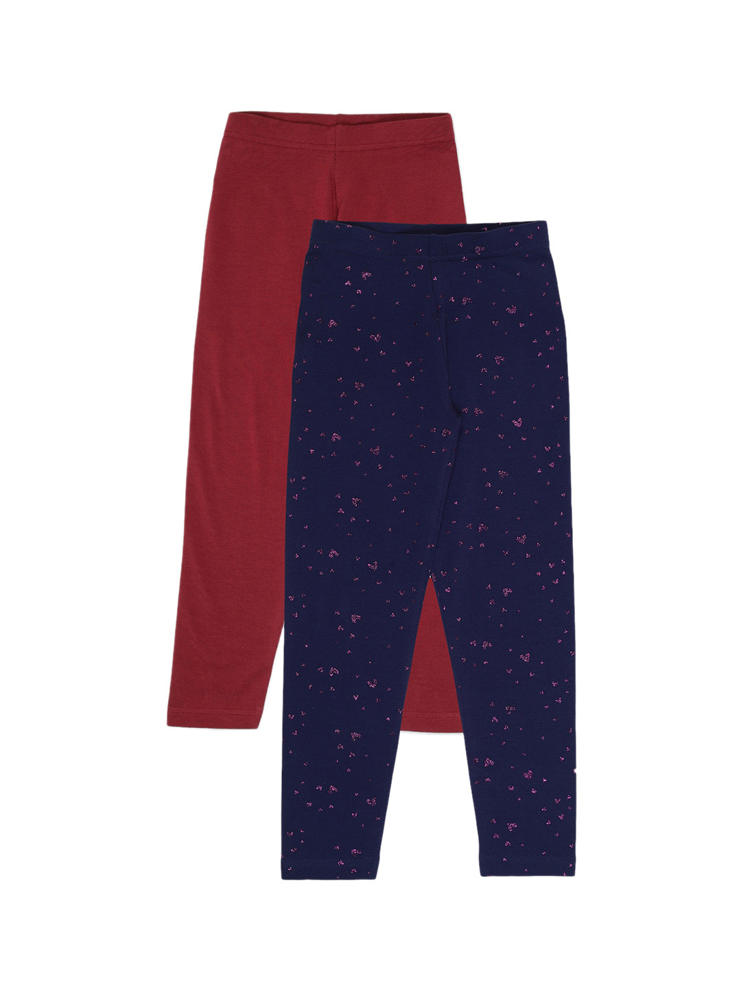 PLUM TREE Girls Pack Of 2 Maroon & Navy Blue Girls Printed Leggings