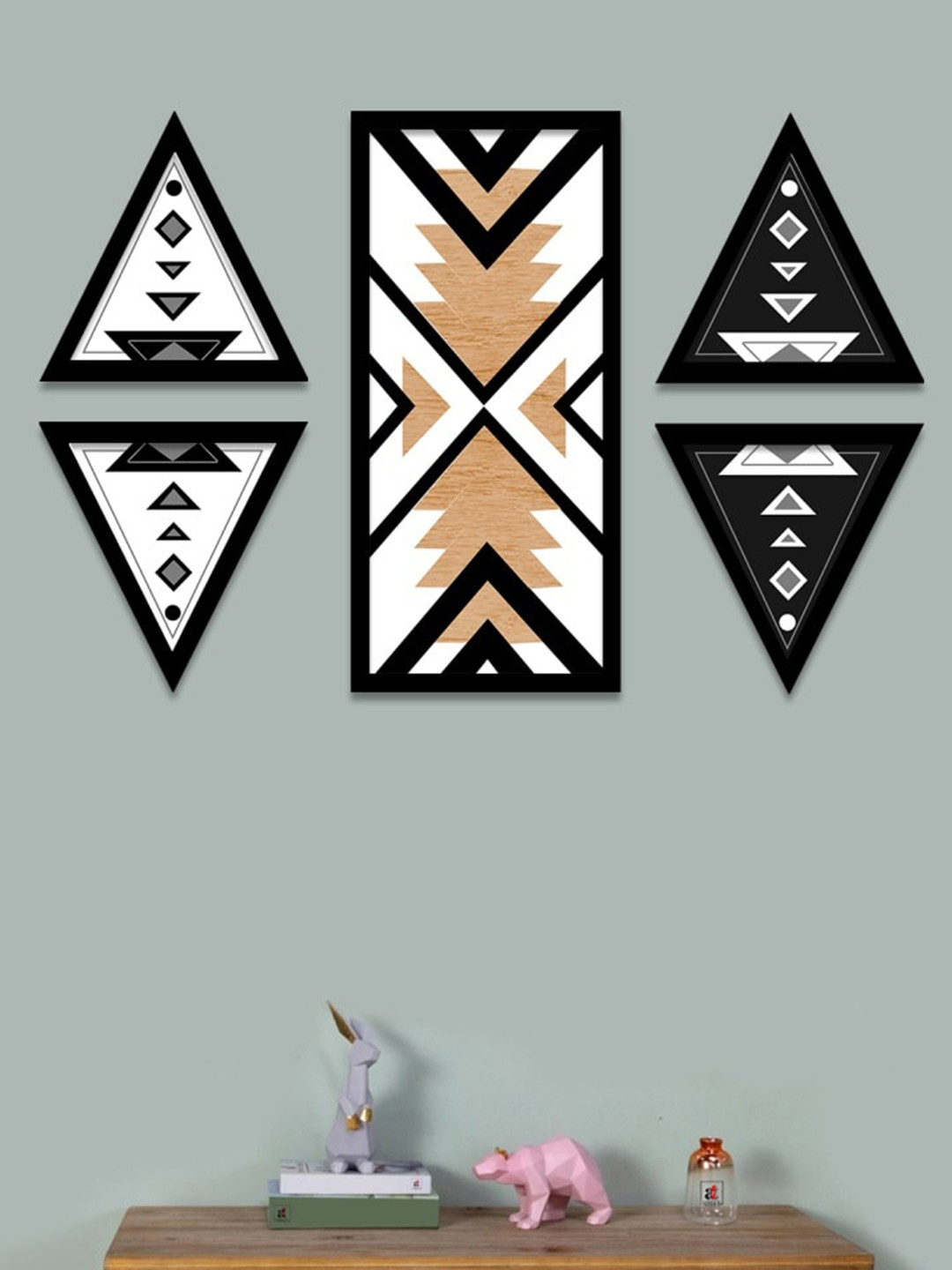 Art Street tribal art Wood Glossy Hanging Hall 5Pcs Abstract Wall Decor-18.5In