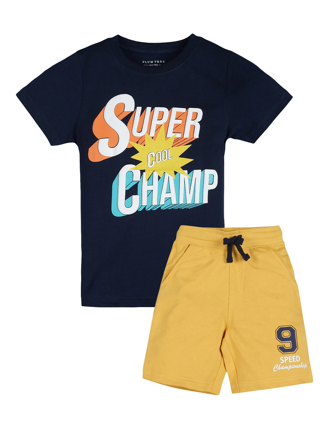 PLUM TREE Boys Black & Navy Blue Printed T-shirt with Shorts