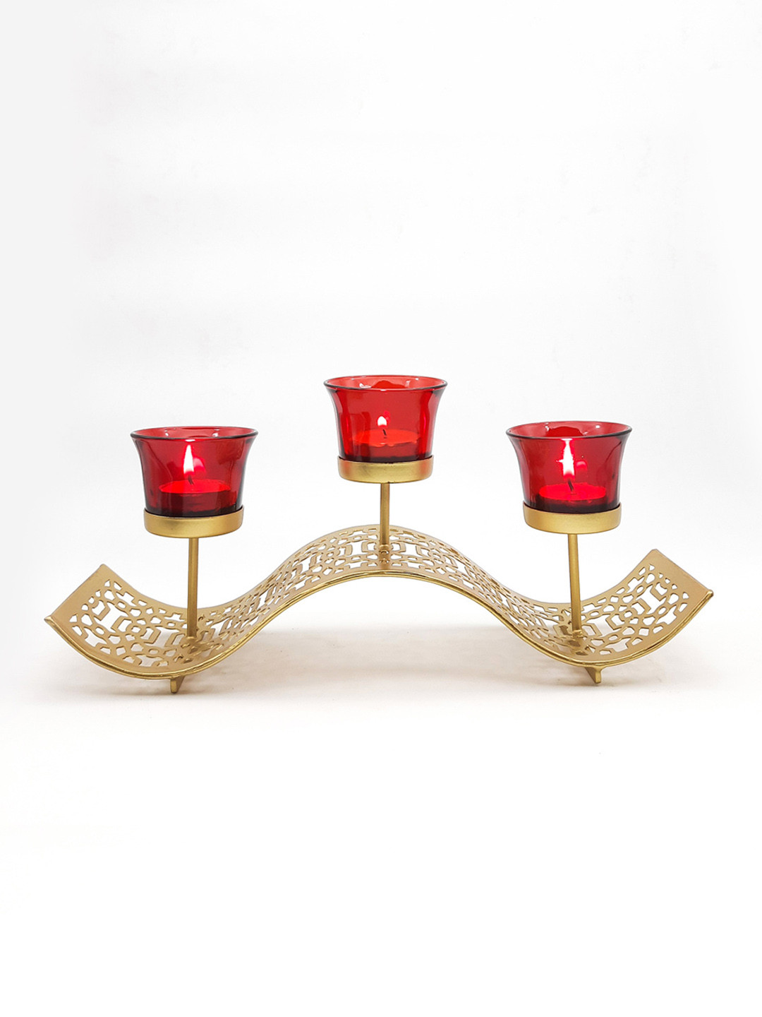 Home Centre Red & Gold-Toned Corsica Solid Metal Holder