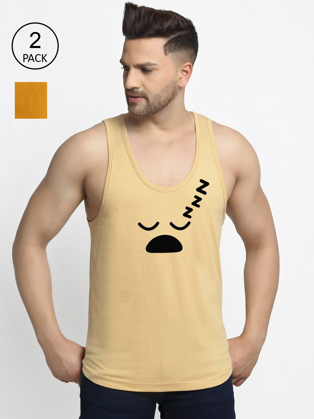 Friskers Men Beige & Mustard Yellow 2 Batman Arsenal Printed T-shirt