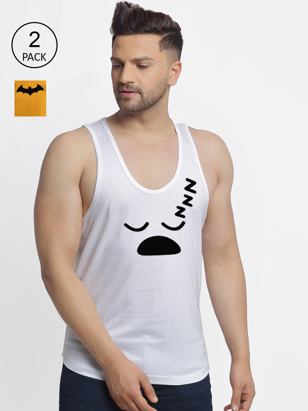 Friskers Men White & Mustard Yellow 2 Batman Arsenal Printed T-shirt