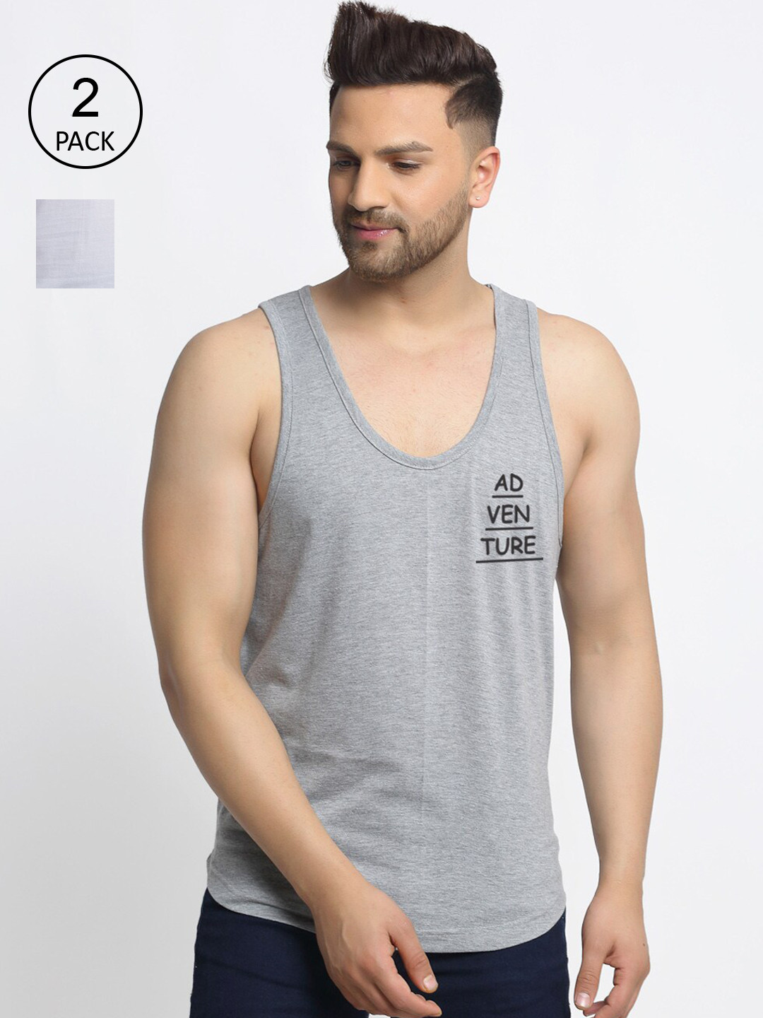 Friskers Men White & Grey 2 T-shirt