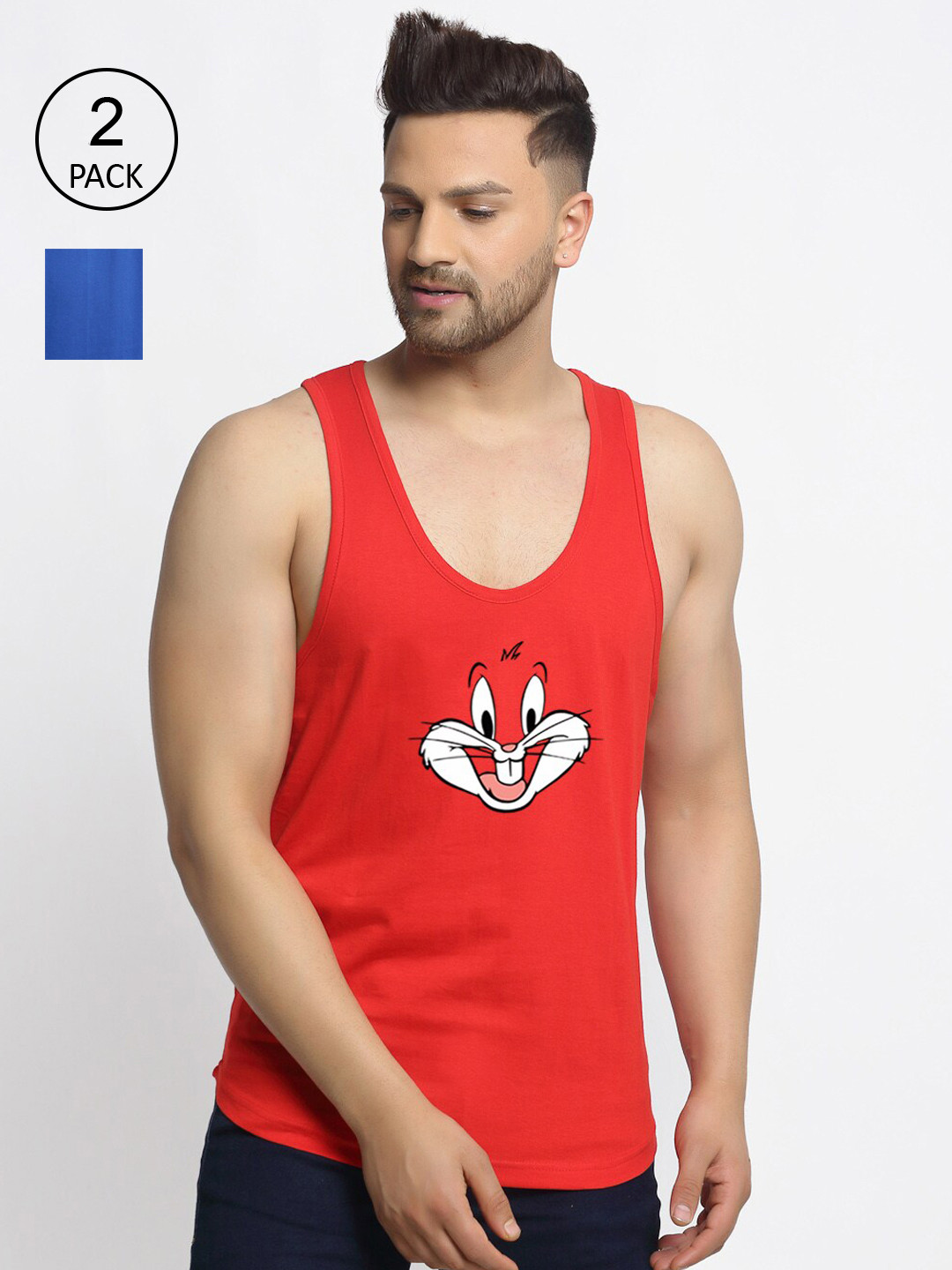 Friskers Men Pack of 2 Captain America & Rabbit Printed Pure Cotton T-shirts