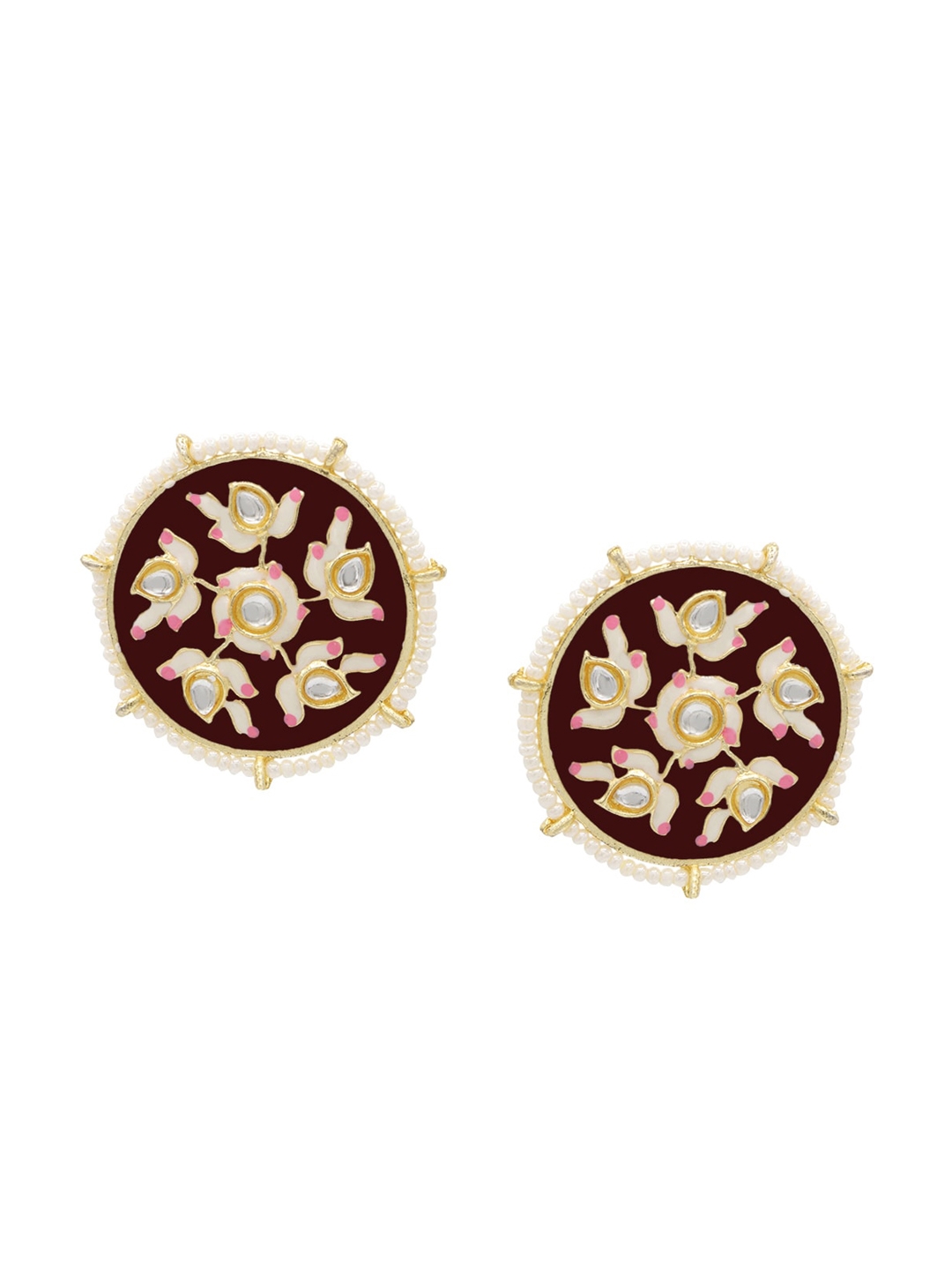 ASMITTA JEWELLERY Maroon   White Alloy Gold Plated Contemporary Studs Earrings