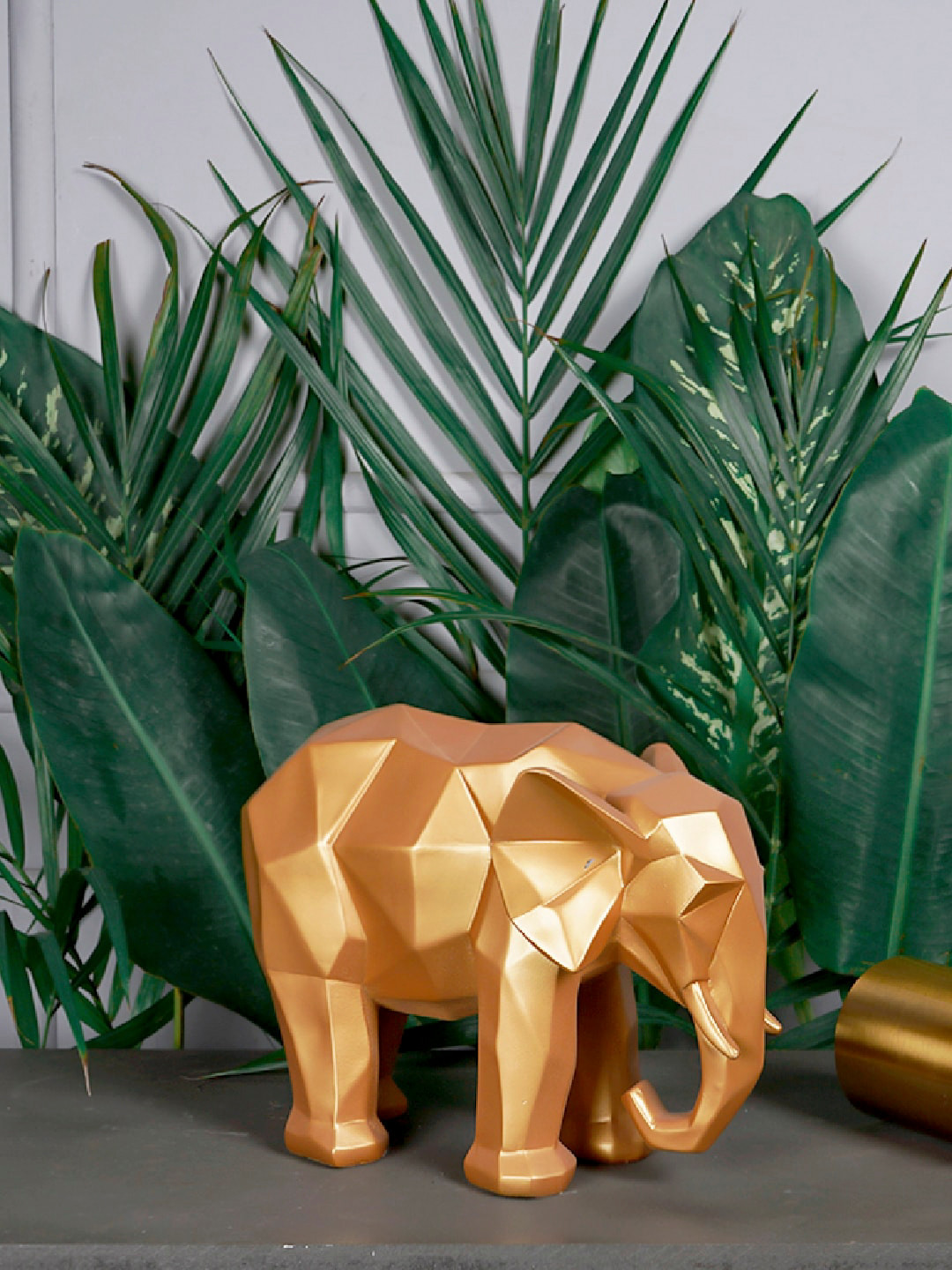 THE ARTMENT Gold-Coloured Modern Art Geometric Elephant Showpiece
