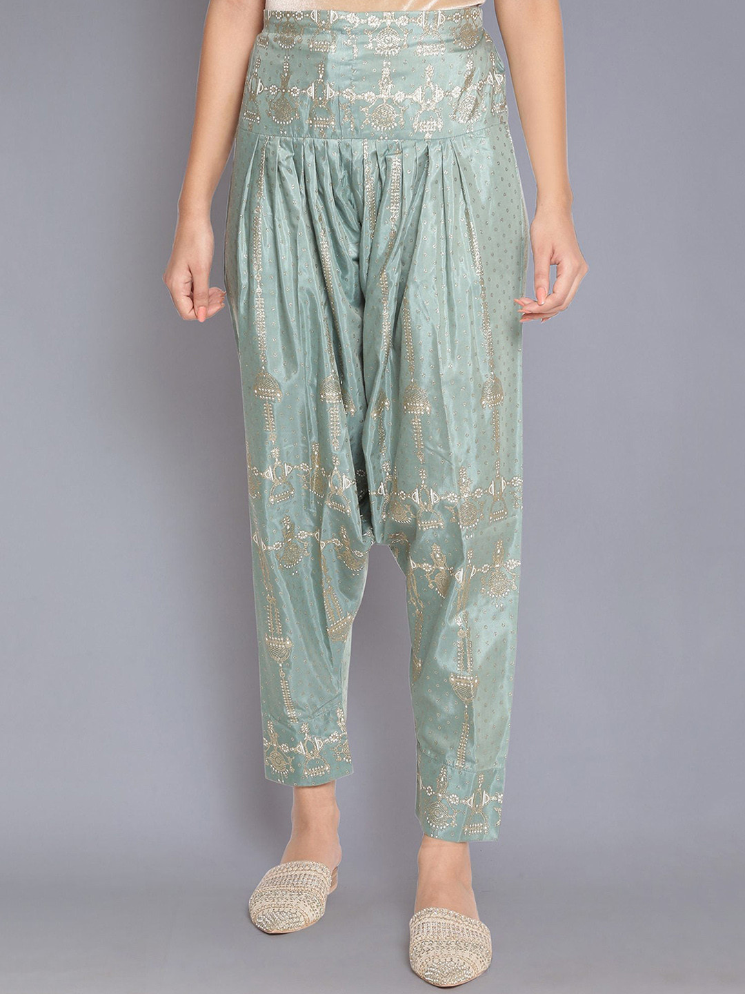 W Women Sea Green & Gold-Coloured Embellished Salwar