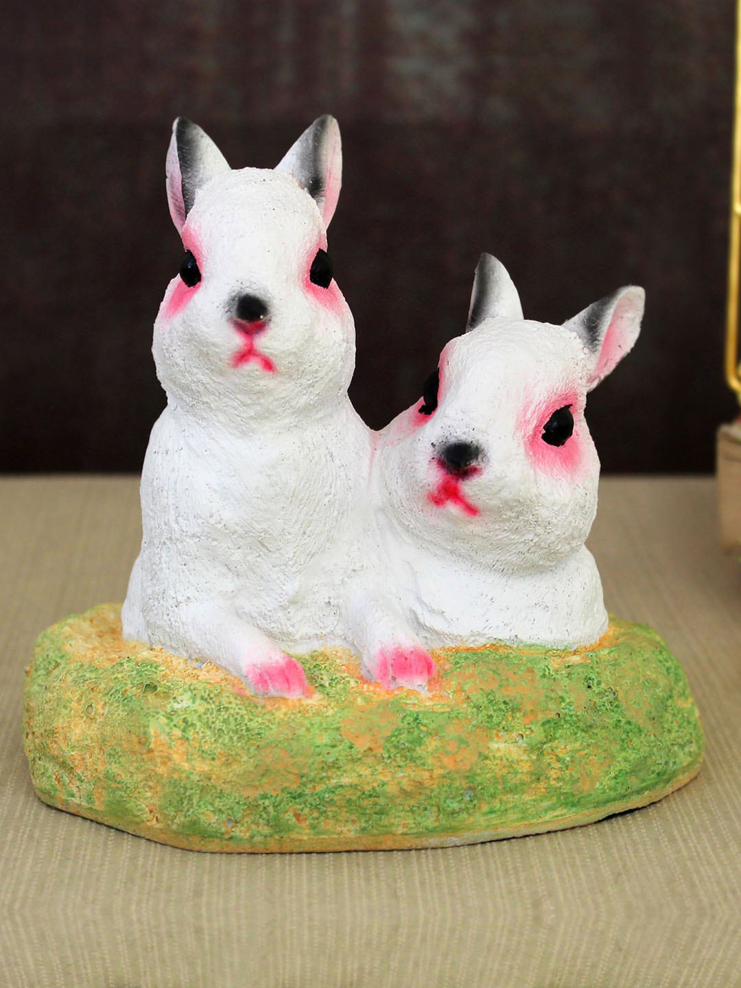 TIED RIBBONS Rabbit White Resin Natural Living Room Medium Showpiece - 5.5 Inches