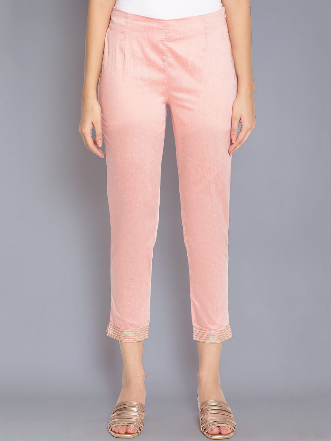 W Women Rose Gold-Coloured Slim Fit Cigarette Trousers