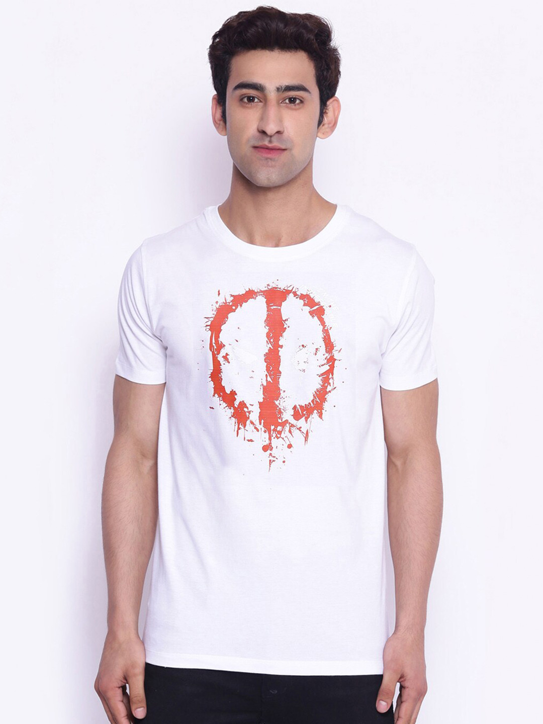 Marvel by Wear Your Mind Men White  Red Deadpool Printed Pure Cotton T-shirt