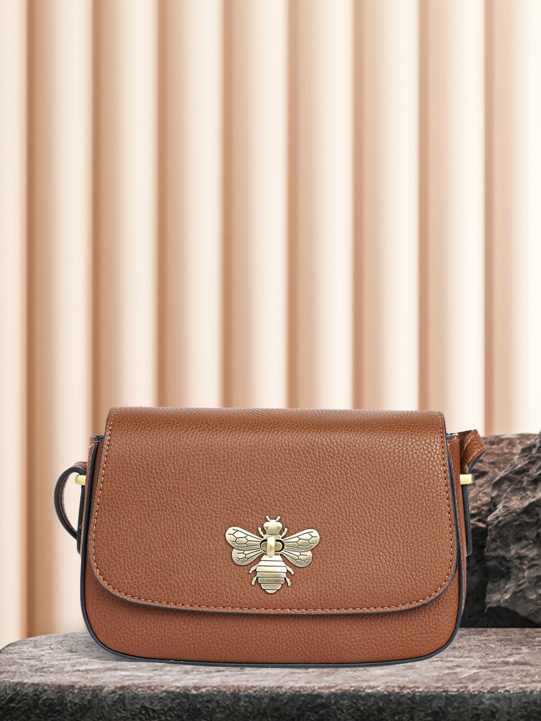 Accessorize London Women Faux Leather Tan Britney Bee Sling Bag