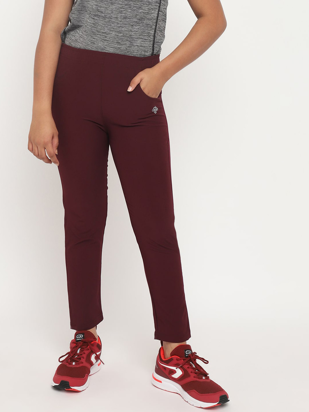Chimprala Girls Burgundy Solid Track Pants