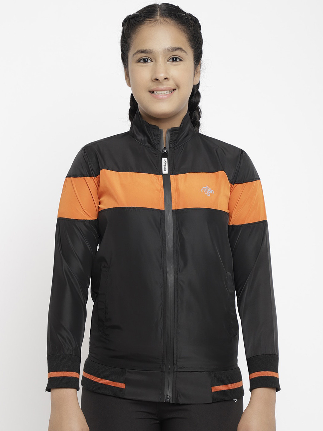 CHIMPRALA Girls Black Colourblocked Water Resistant Bomber Jacket