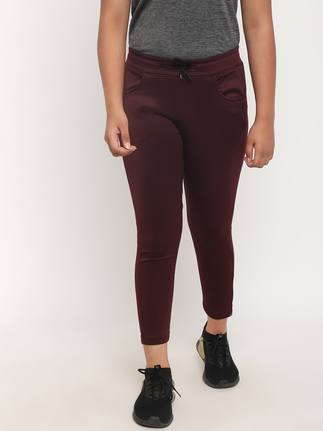 Chimprala Girls Burgundy Solid Track Pants
