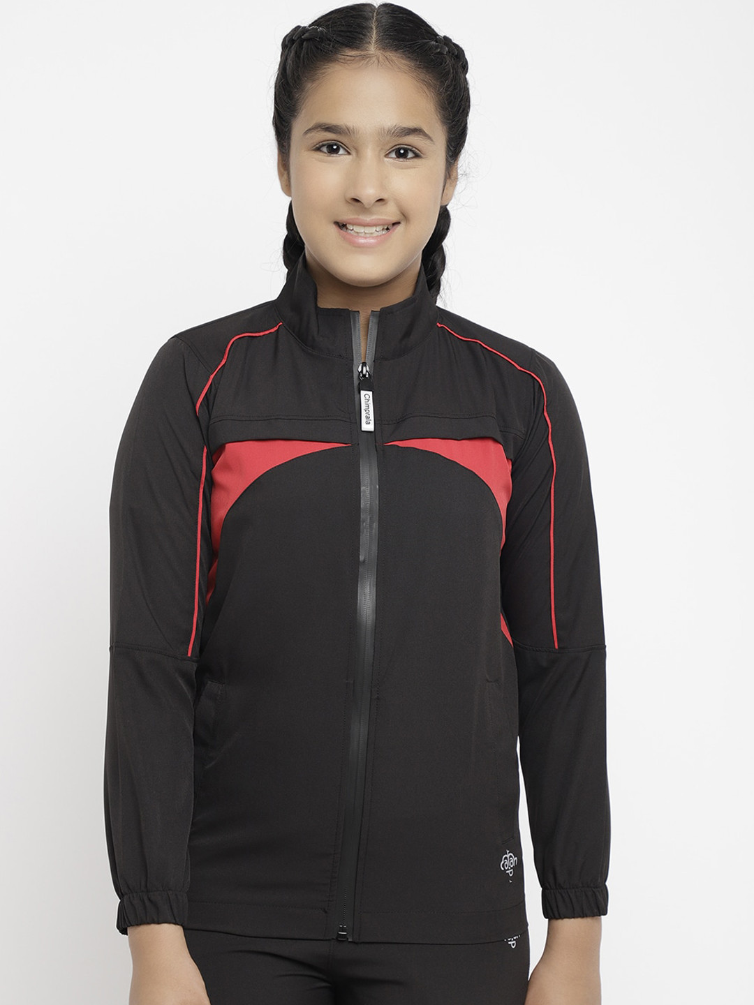 CHIMPRALA Girls Black Colourblocked Water Resistant Sporty Jacket