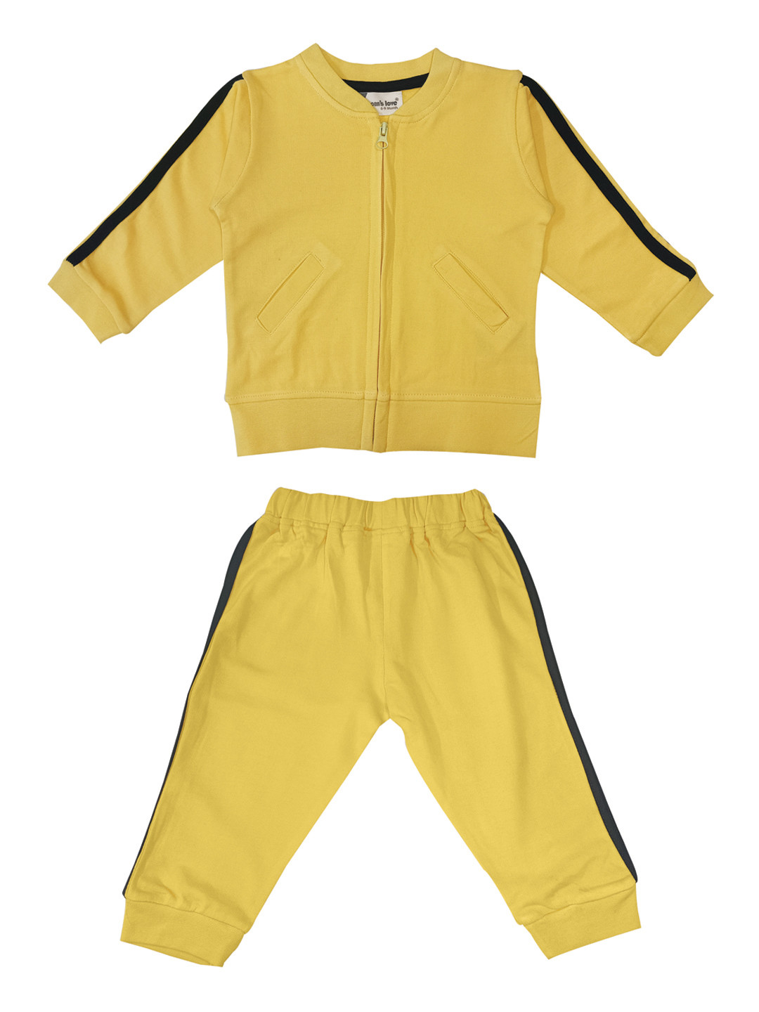 Moms Love Infant Boys Mustard Yellow Solid Pure Cotton Tracksuits