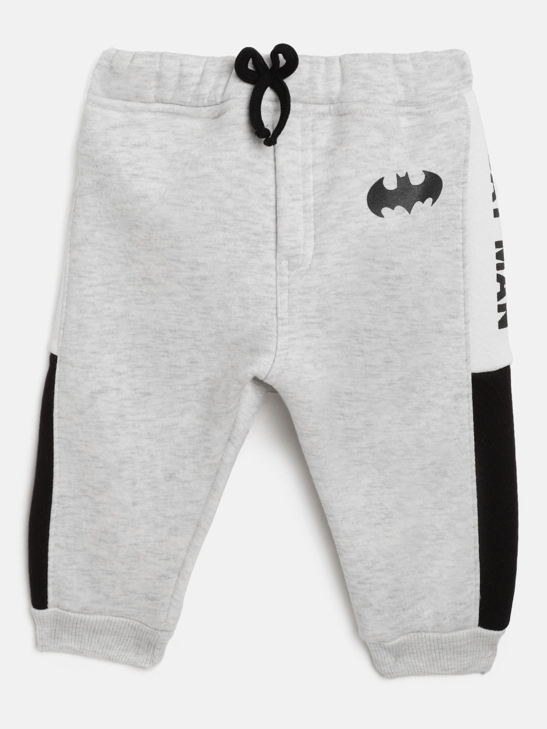 Moms Love Infant Boys Grey Melange Pure Cotton Joggers with Batman Print Detail