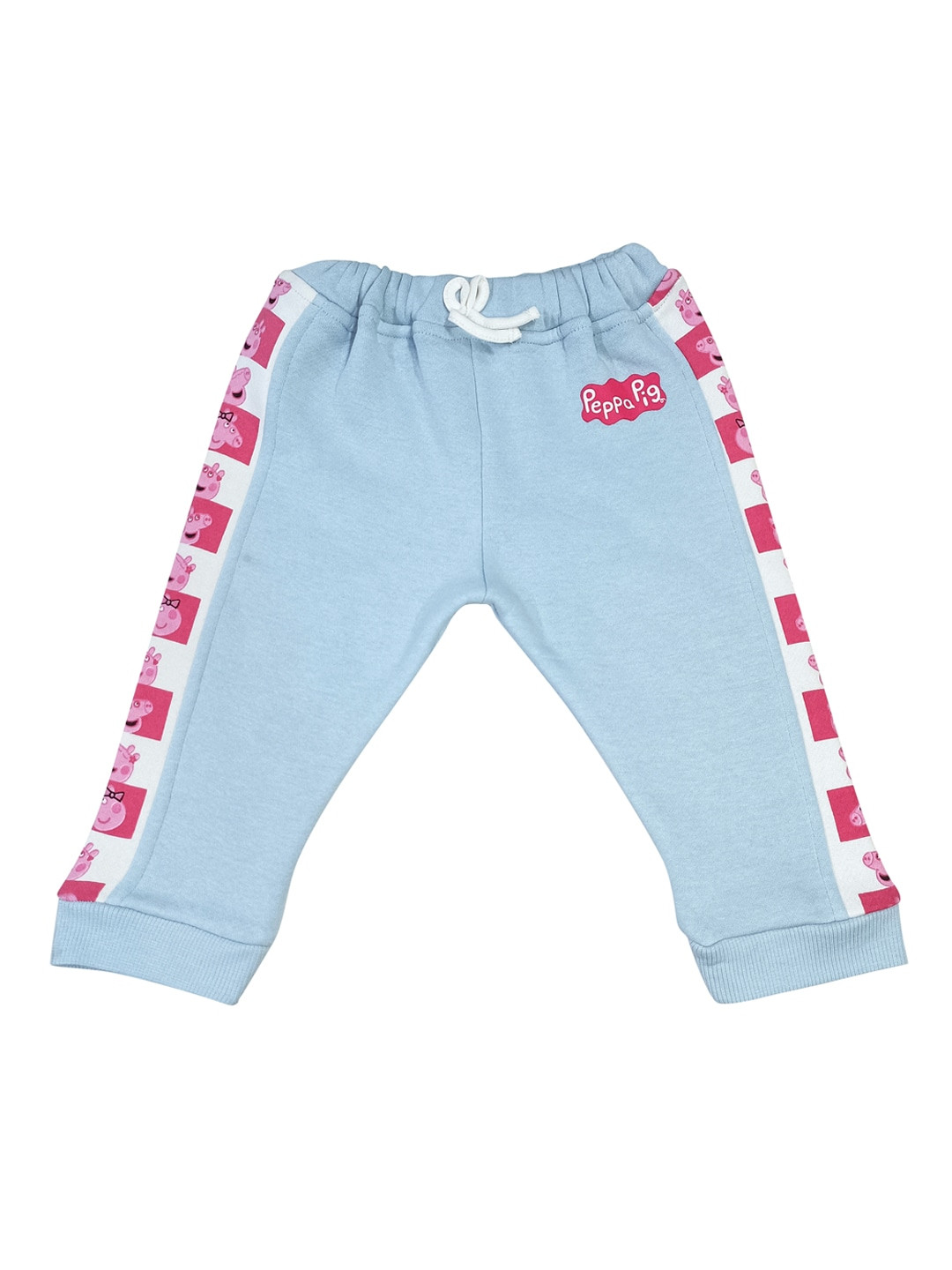Moms Love Infant Girls Blue & Red Solid Pure Cotton Joggers with Peppa Pig Print Detail