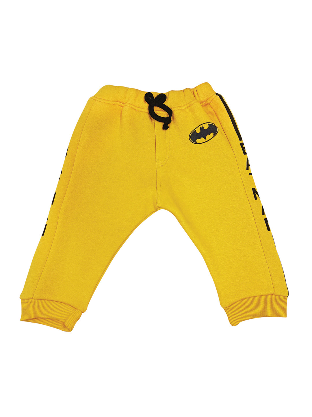 Moms Love Infant Boys Yellow Pure Cotton Joggers with Batman Print Detail