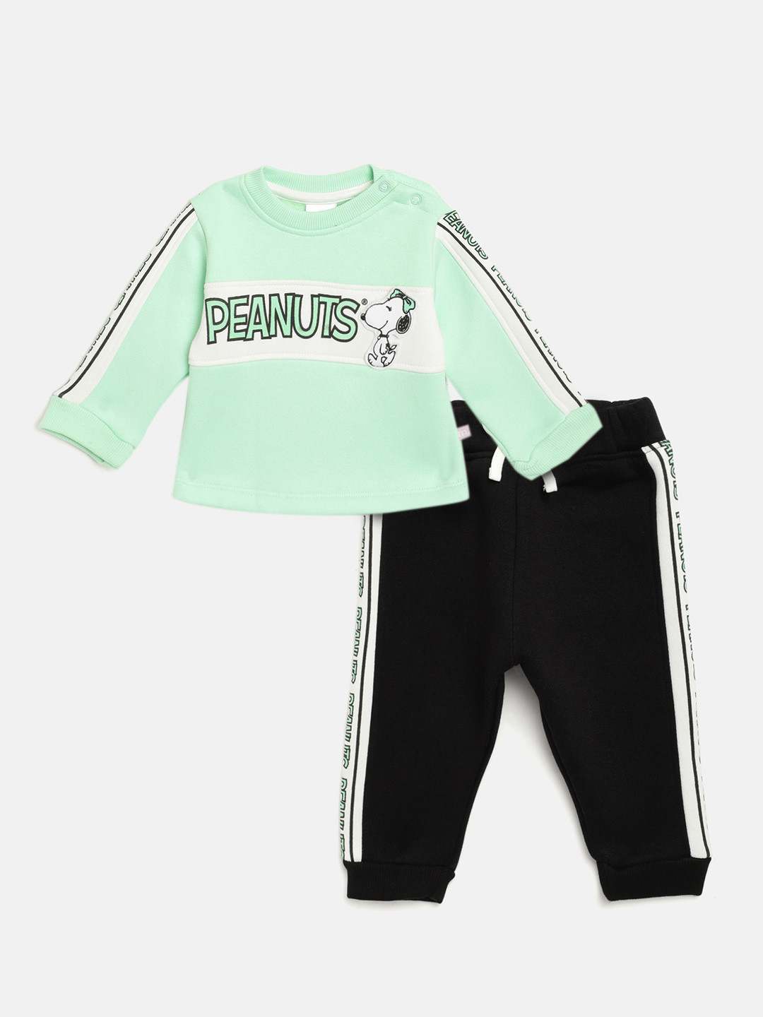 Moms Love Infant Girls Mint Green & Black Cotton Printed Sweatshirt with Joggers