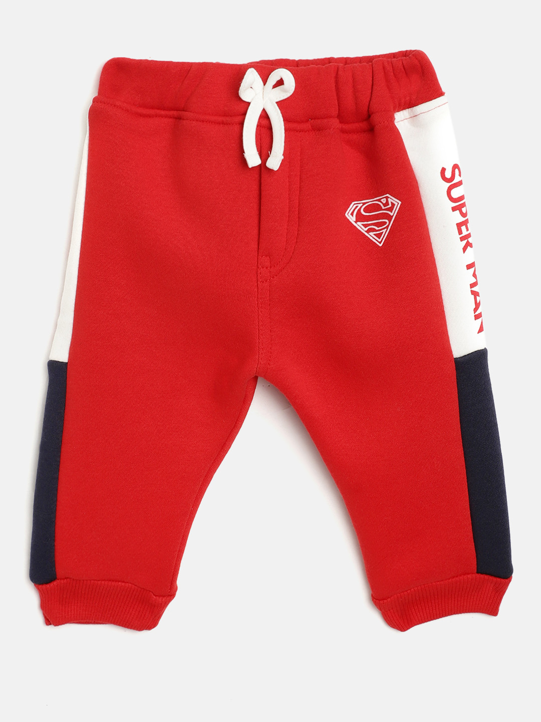 Moms Love Infant Boys Red Pure Cotton Joggers with Superman Print Detail
