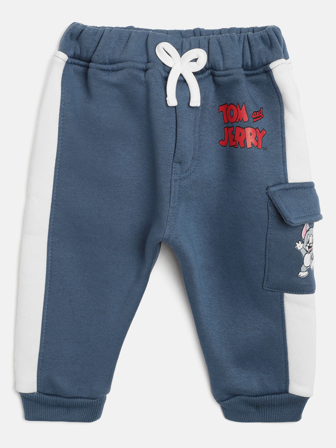 Moms Love Infant Boy Teal Blue & White Cotton Colourblocked Lounge Joggers