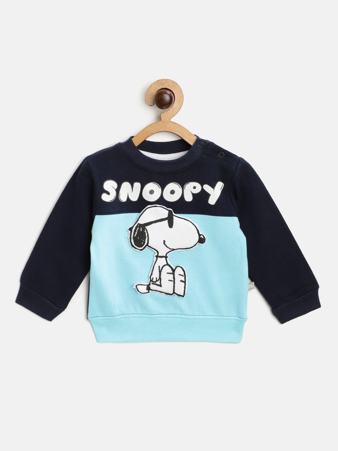Moms Love Infant Boys Blue & White Cotton Snoopy Printed Applique Sweatshirt