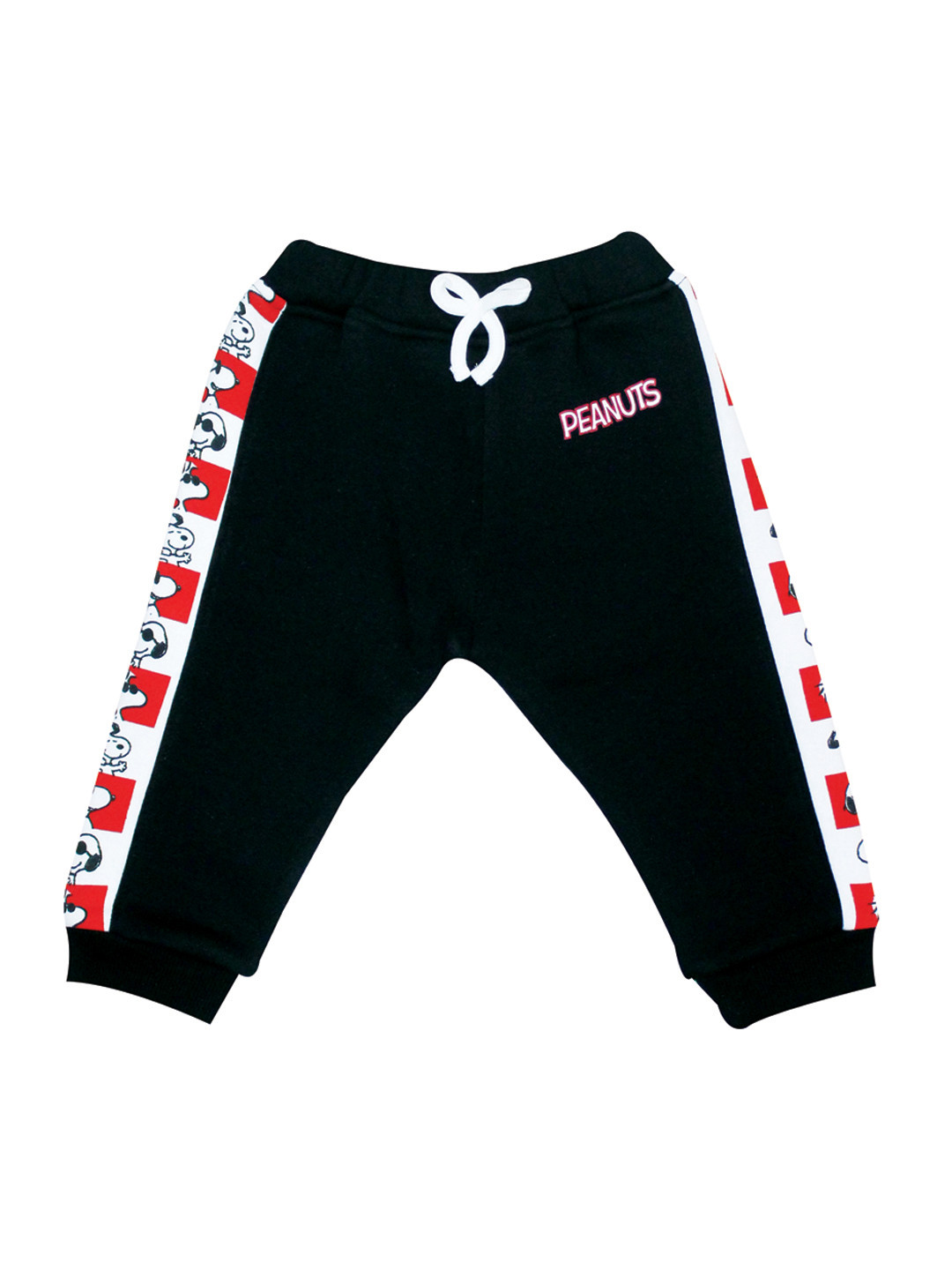 Moms Love Infant Boys Black Cotton Joggers with Snoopy Print Detail