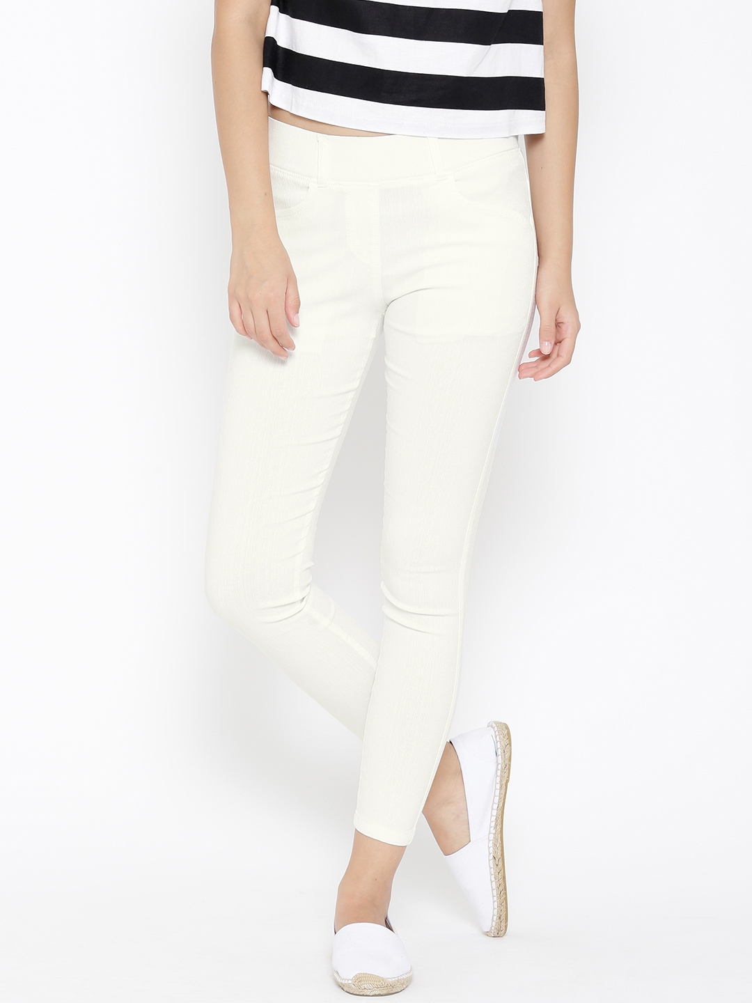 Go Colors Beige Solid Super Stretch Jeggings