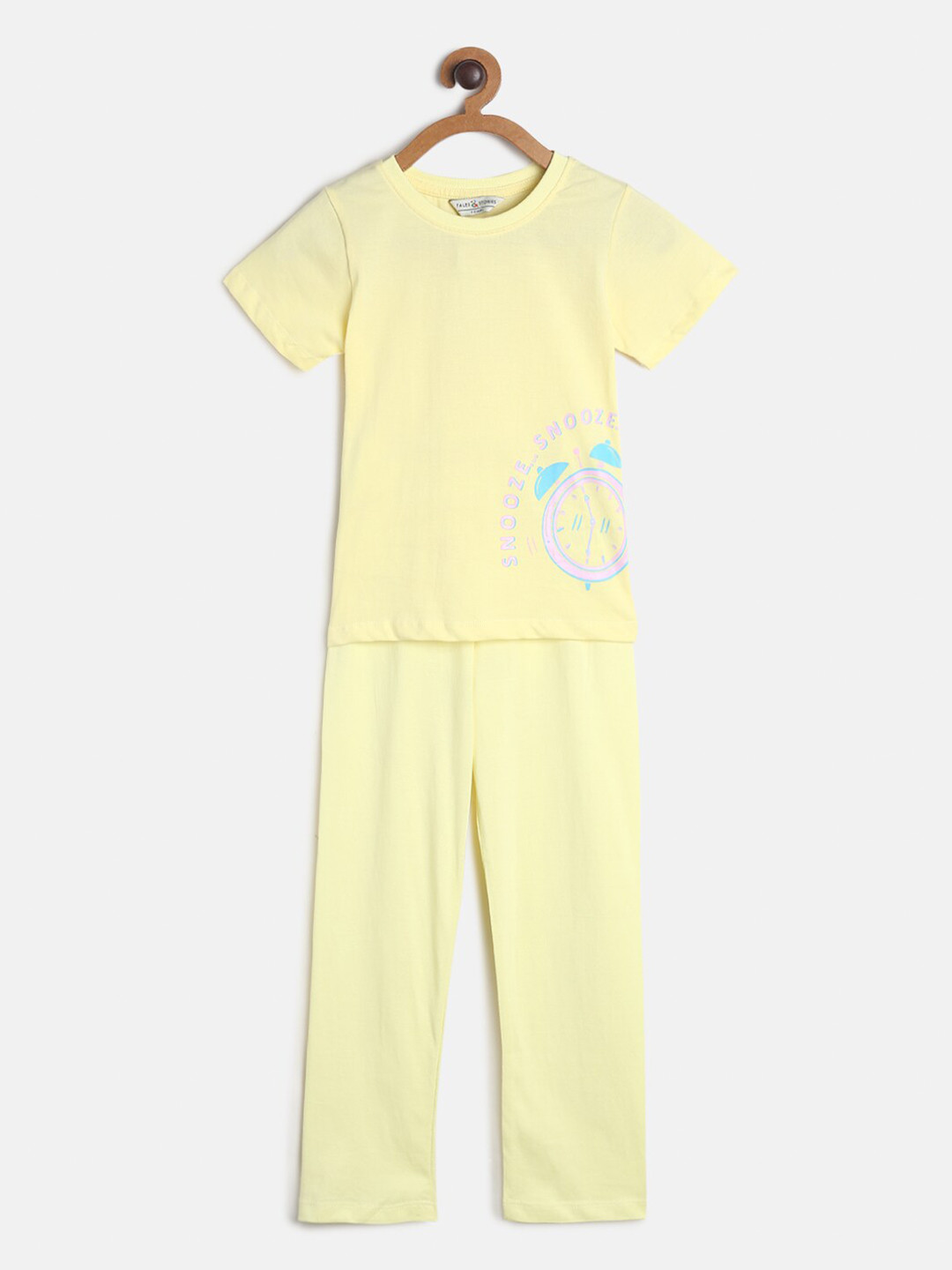 TALES & STORIES Girls Yellow & Blue Printed Pure Cotton Night Suit