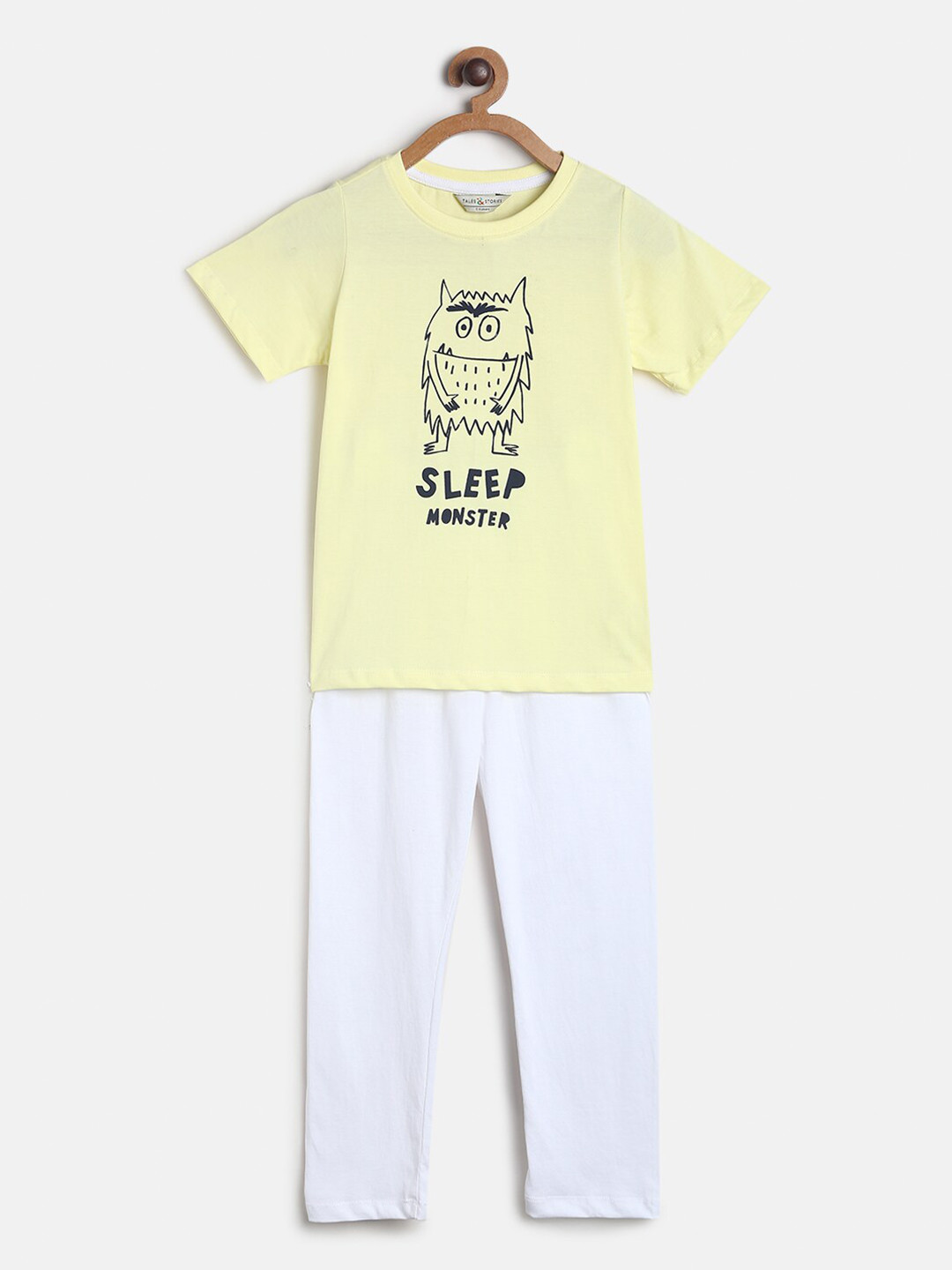TALES & STORIES Boys Yellow & Black Printed Cotton Night Suit