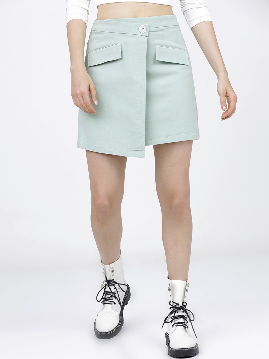 Tokyo Talkies Women Grey Solid Mini Skirt