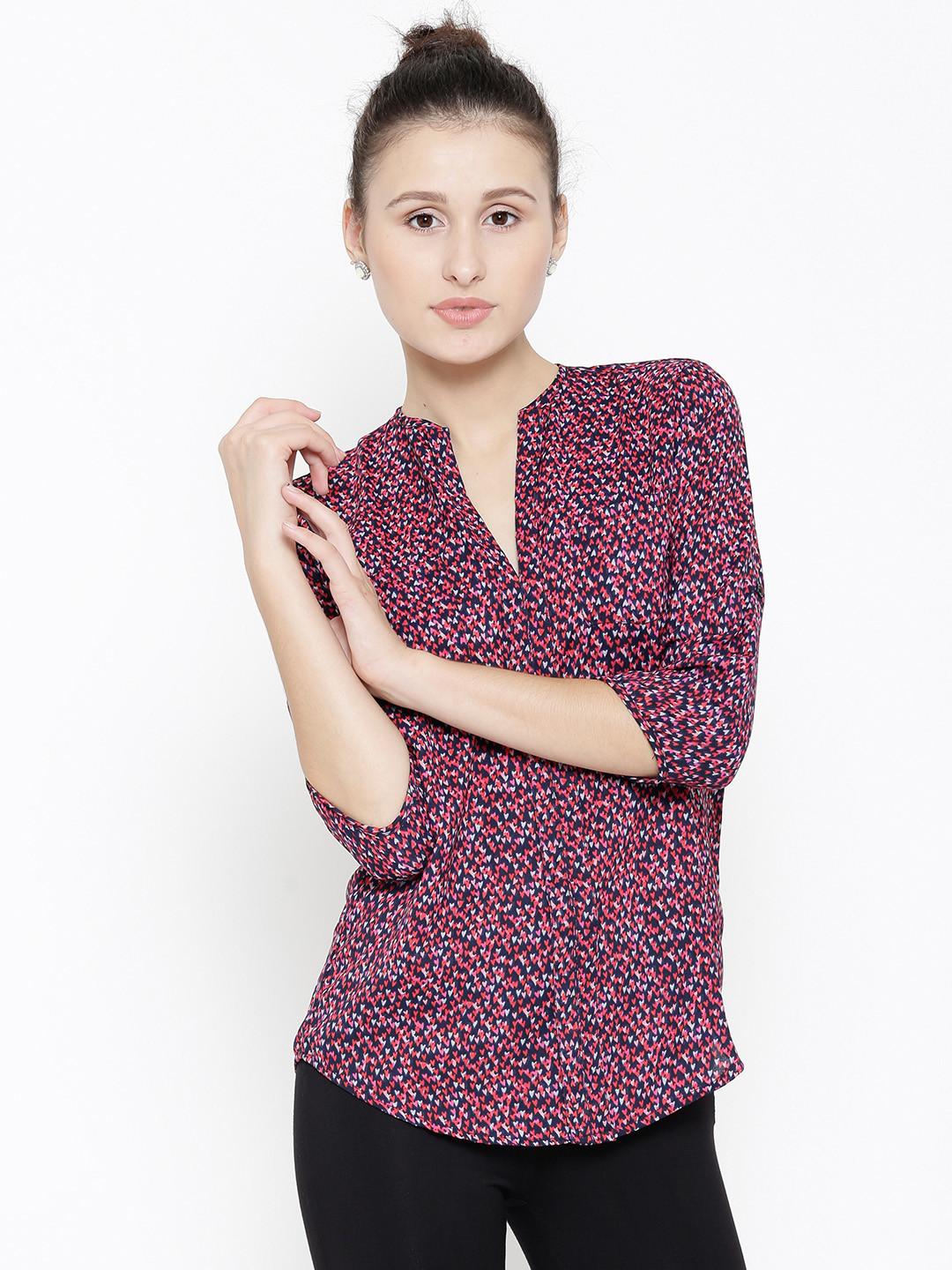 Sera Women Navy & Pink Printed Top