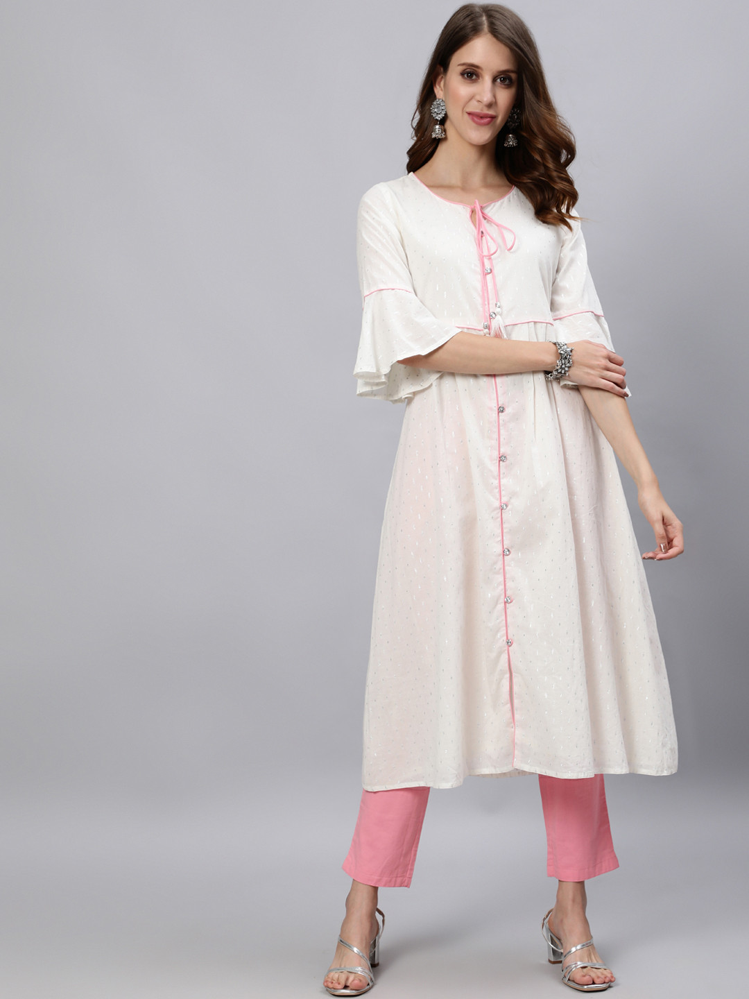 Jaipur Kurti Women White Bell Sleeves Kurta
