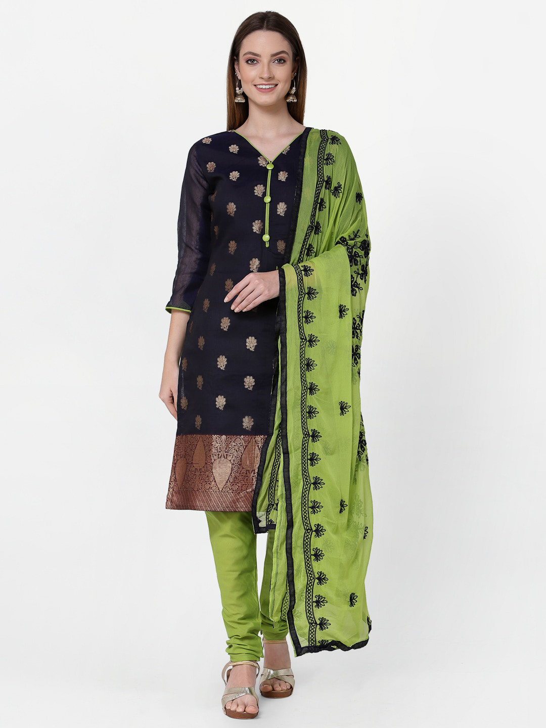RAJGRANTH Navy Blue & Green Printed Unstitched Dress Material